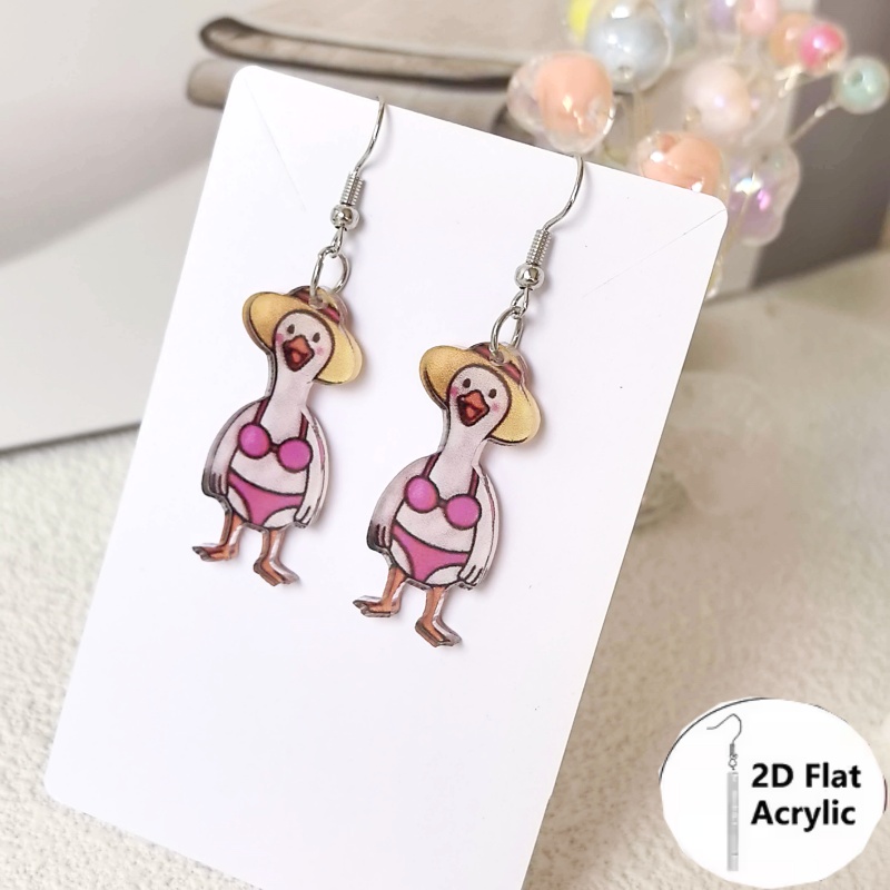 Handmade Shiny Acrylic Duck Statement Earrings